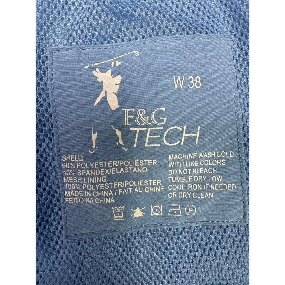 Fairway Green F&G Tech Mens 38 Baby Blue Active Golf Shorts Chino Stretch Fabric
